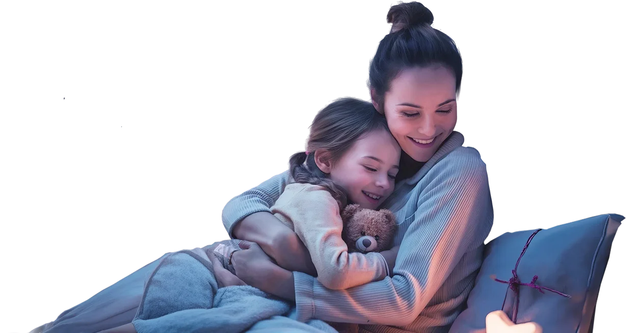 Mãe e filha abraçadas